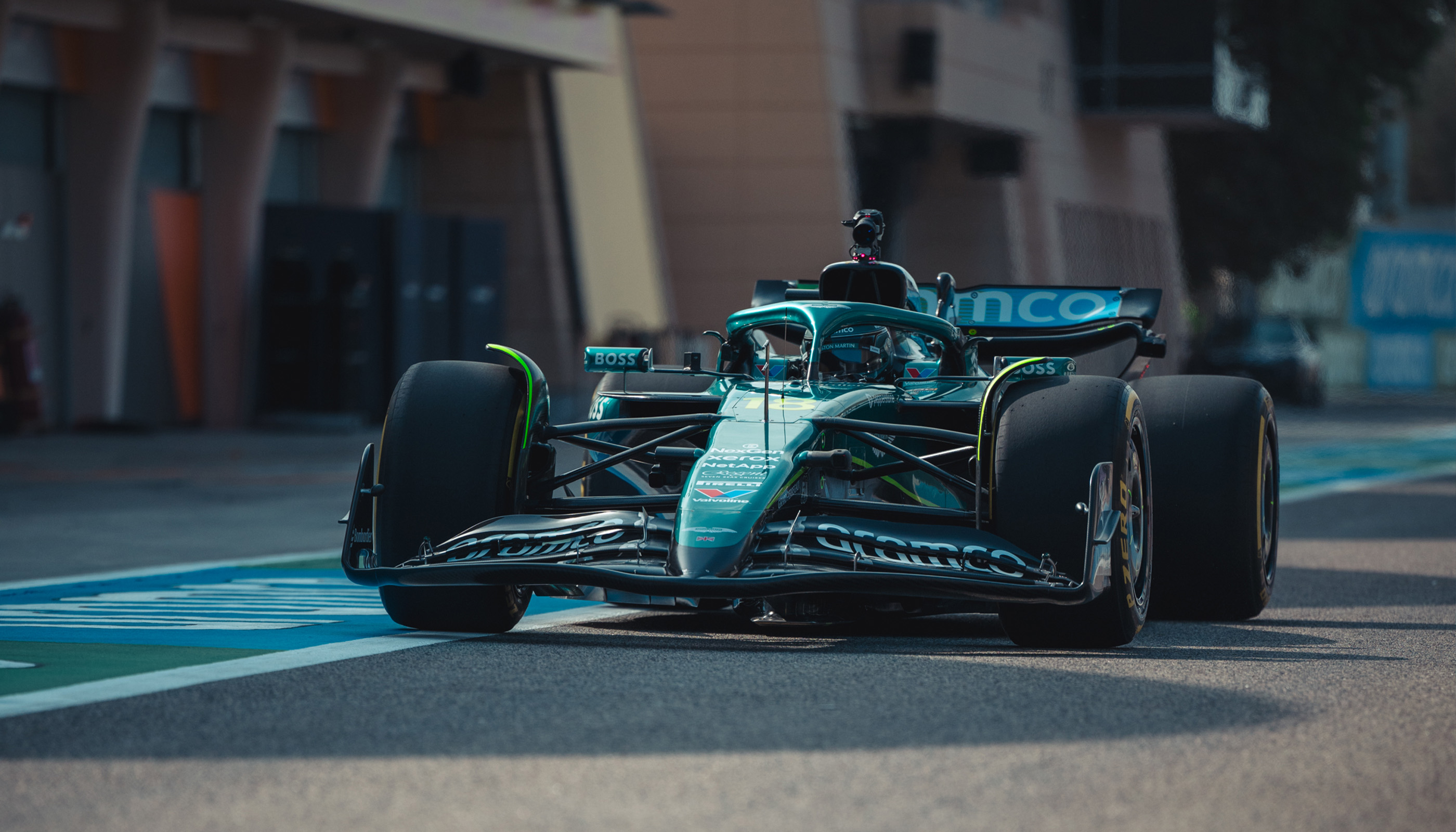 A Formula 1 car leaving the pit lane