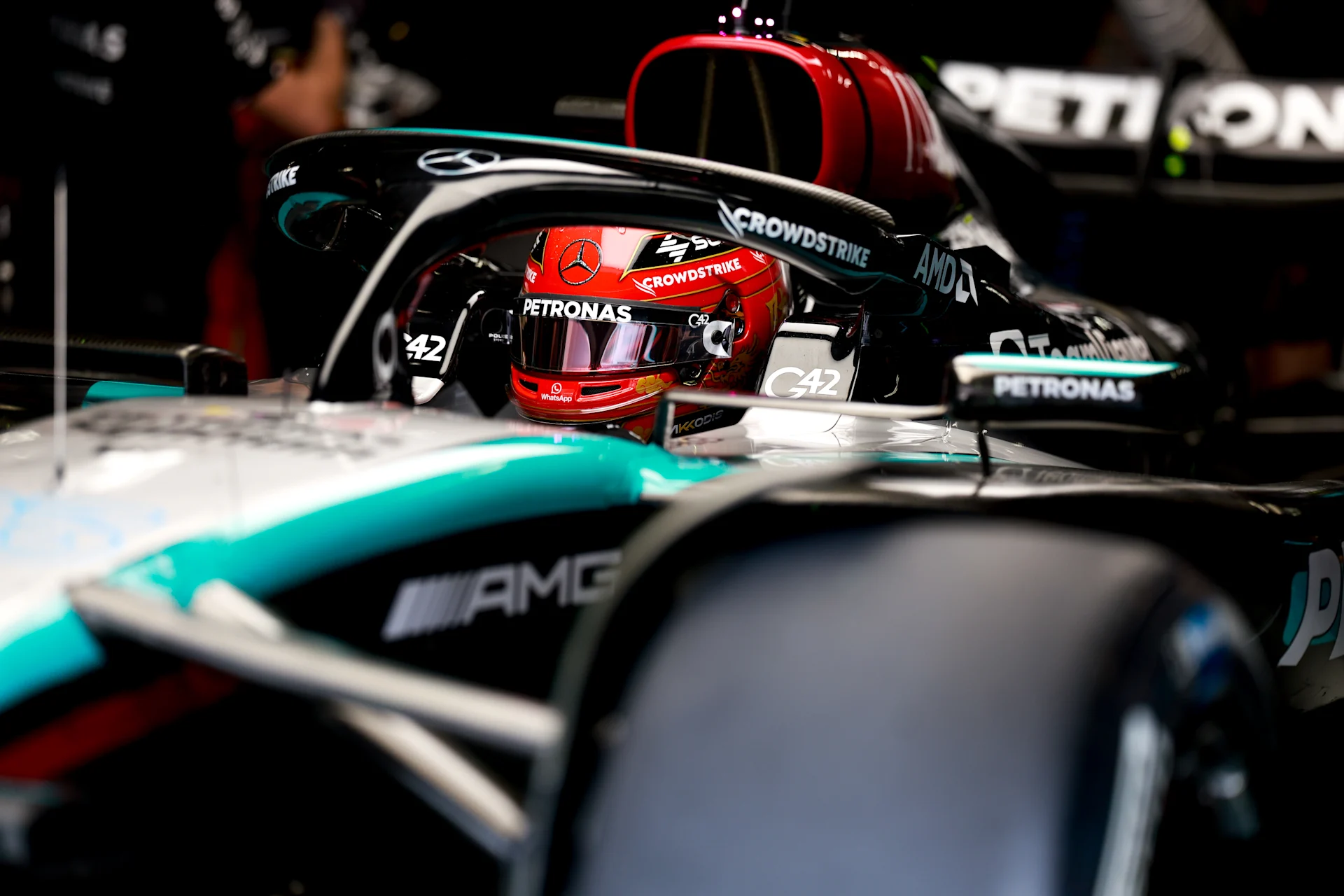 Close-up of a Formula 1 cockpit and halo