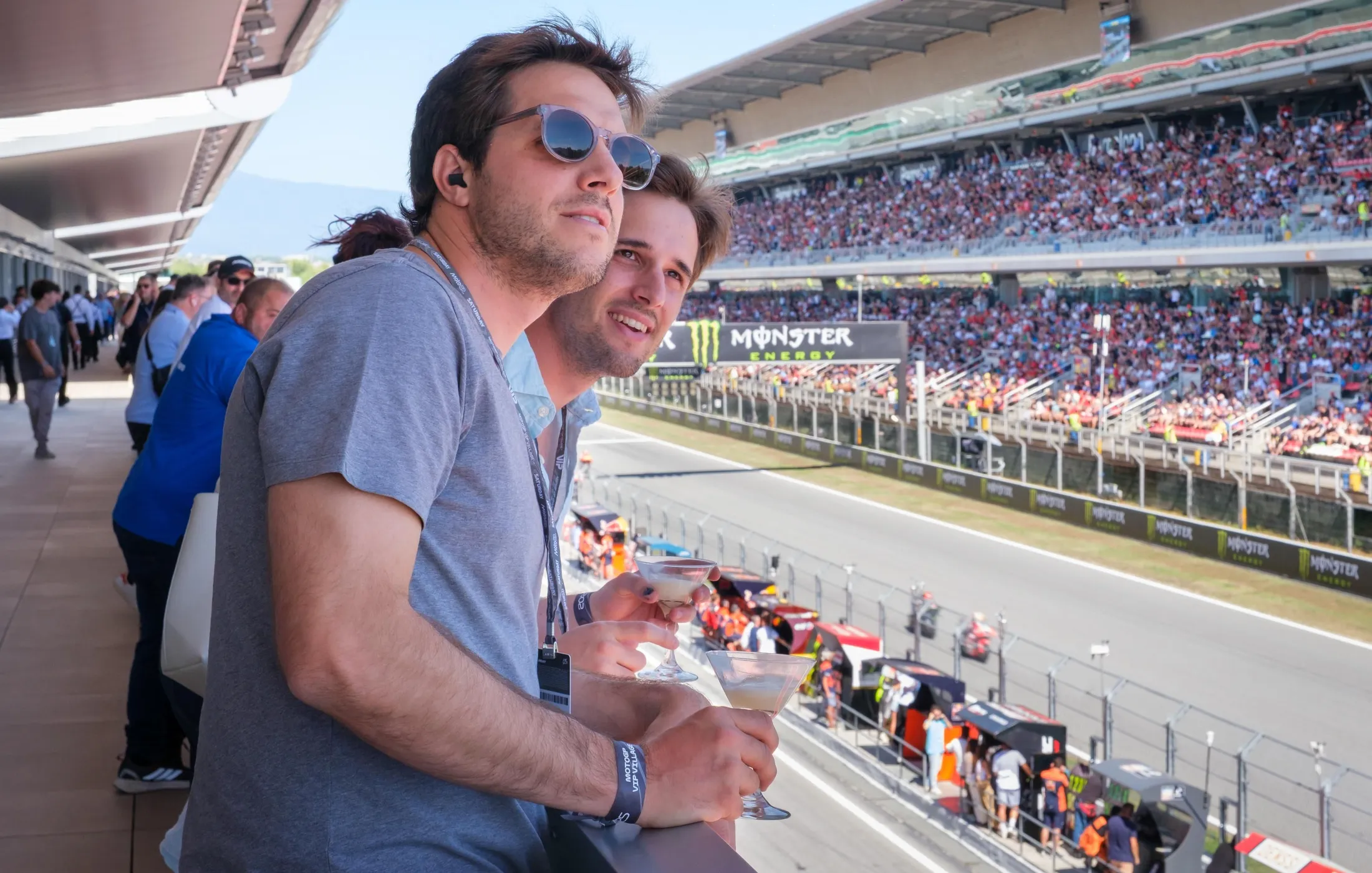 Guests in a paddock hospitality area at a grand prix